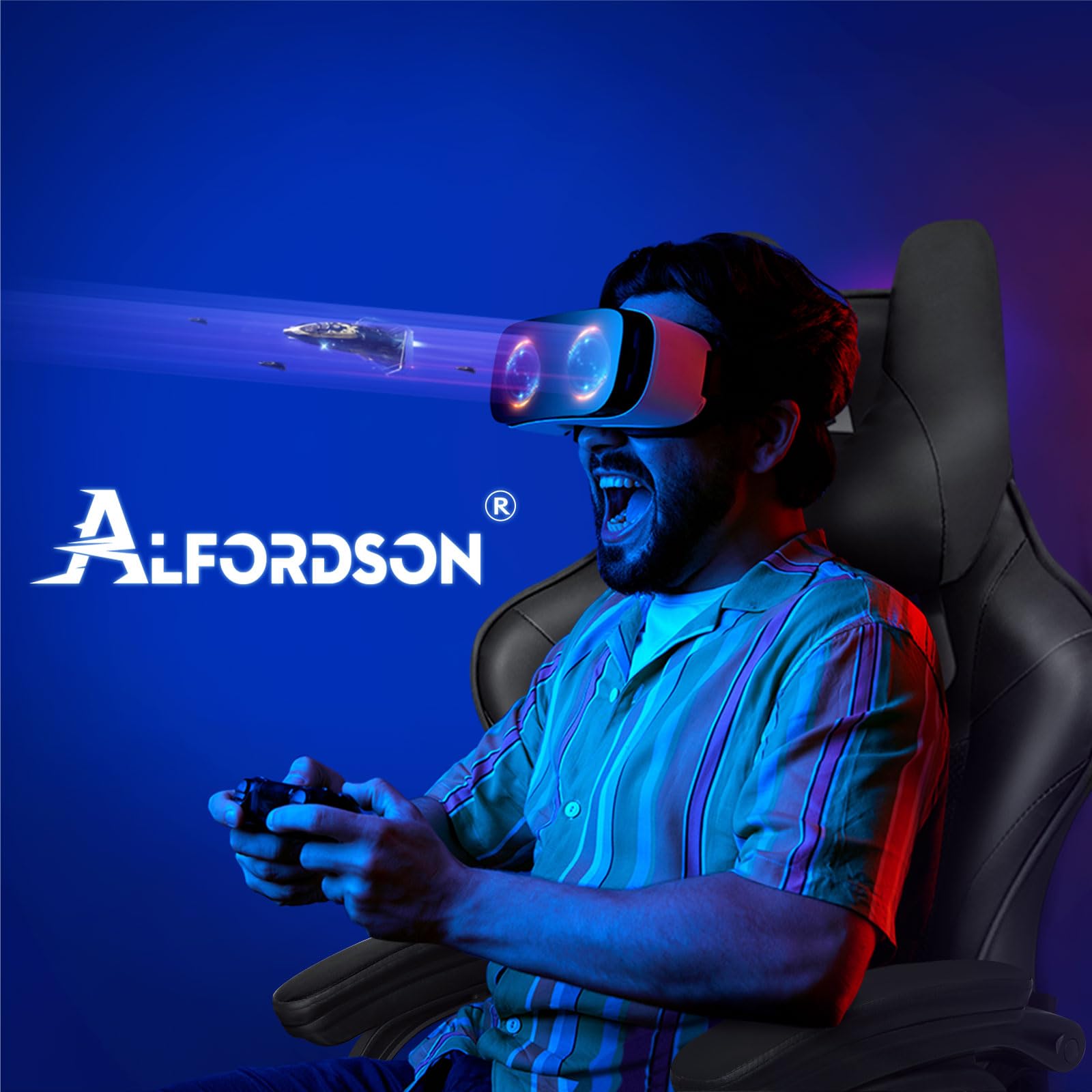 ALFORDSON Sedia Gaming Ergonomica Reclinabile con Cuscino Lombare e Cervicale,Sedia Gamer con Massaggio e Poggiapiedi Retrattile,Altezza Regolabile,Poltrona Ufficio Reclinabile 150°, Similpelle(Nera)