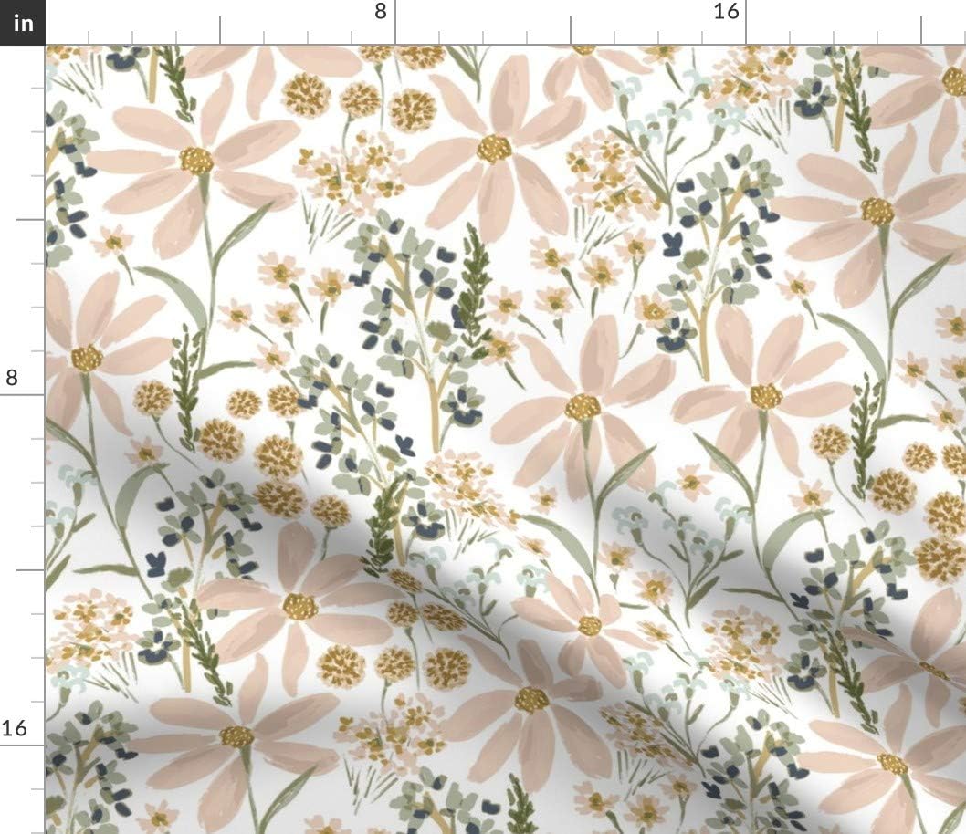 Spoonflower Fabric - Country Floral Watercolor Wildflower Summer Large Daisy Nursery Rustic Printed on Petal Signature Cotton Fabric by The Yard - Sewing Quilting Apparel Crafts Decor