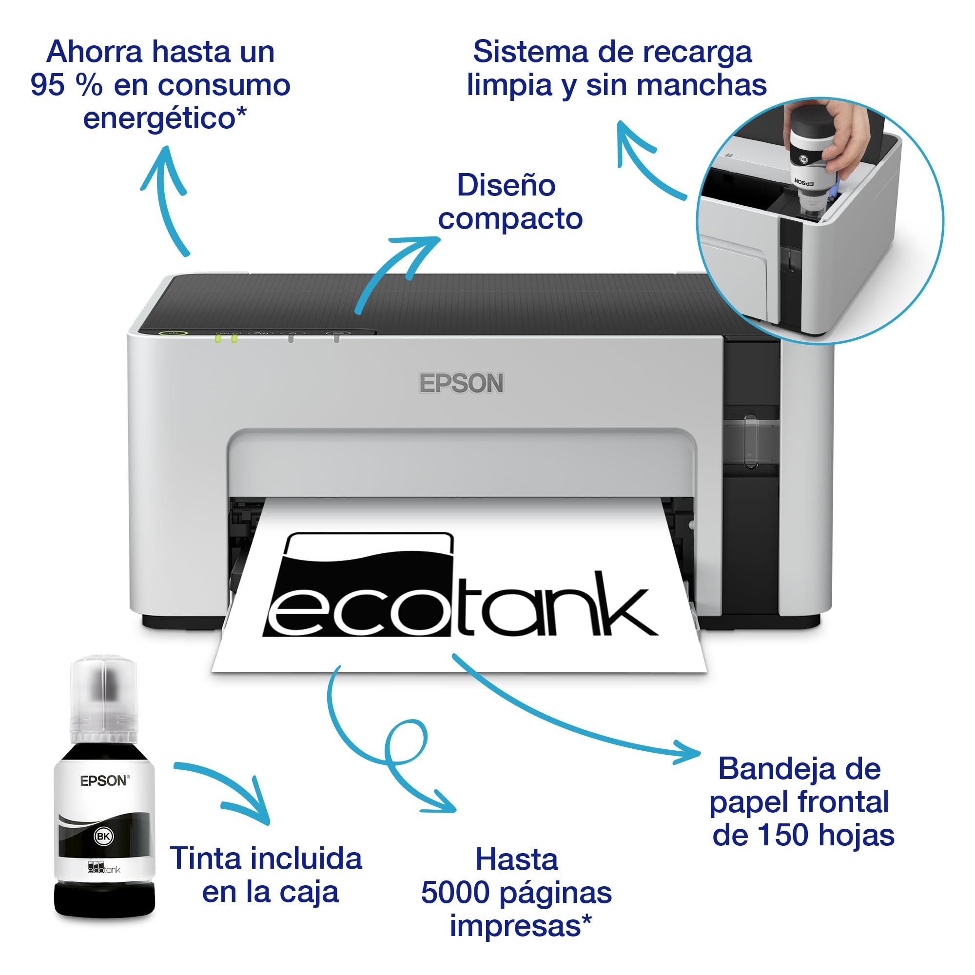 Epson Impresora EcoTank ET-M1120 A4 Monocromo con depósito de Tinta y conexión Wi-Fi