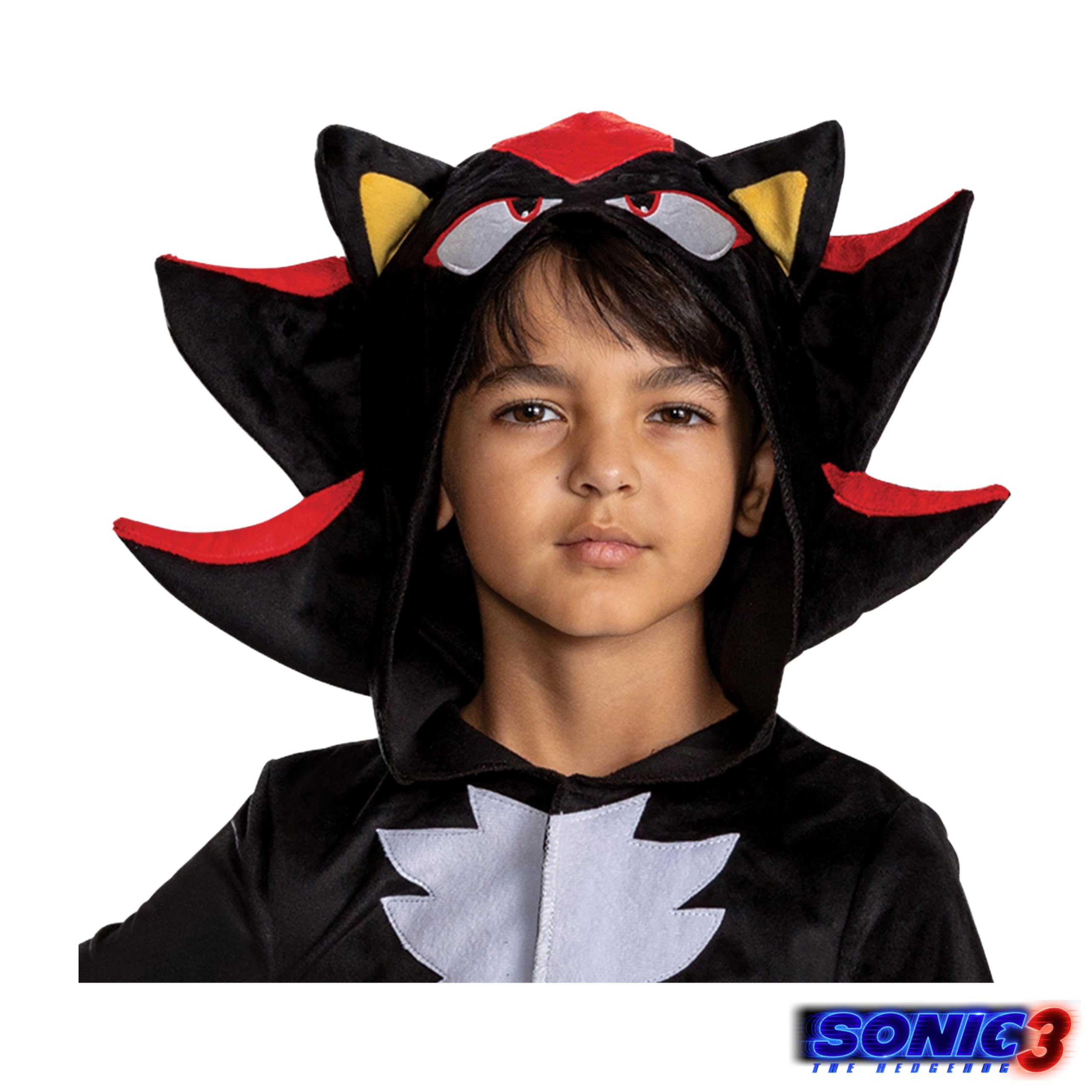 DISGUISE Sonic 3 Shadow Fancy Dress Jumpsuit for Kids, Official Sonic the Hedgehog by, Soft Fabric, Fabric Hood with Dimensional Quills and Ears, Unisex, for Ages 4-5, 7-8 and 10-12 years