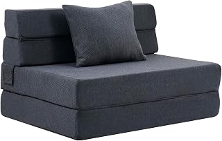 Twin Size Convertible Folding Sofa Bed, Convertible Sleeper Chair with Pillow, Foldable Memory Foam Floor Futon Couch & Sleeping Mattress, Lazy Sofa for Bedroom/Living Room/Dorm/Office (Black)