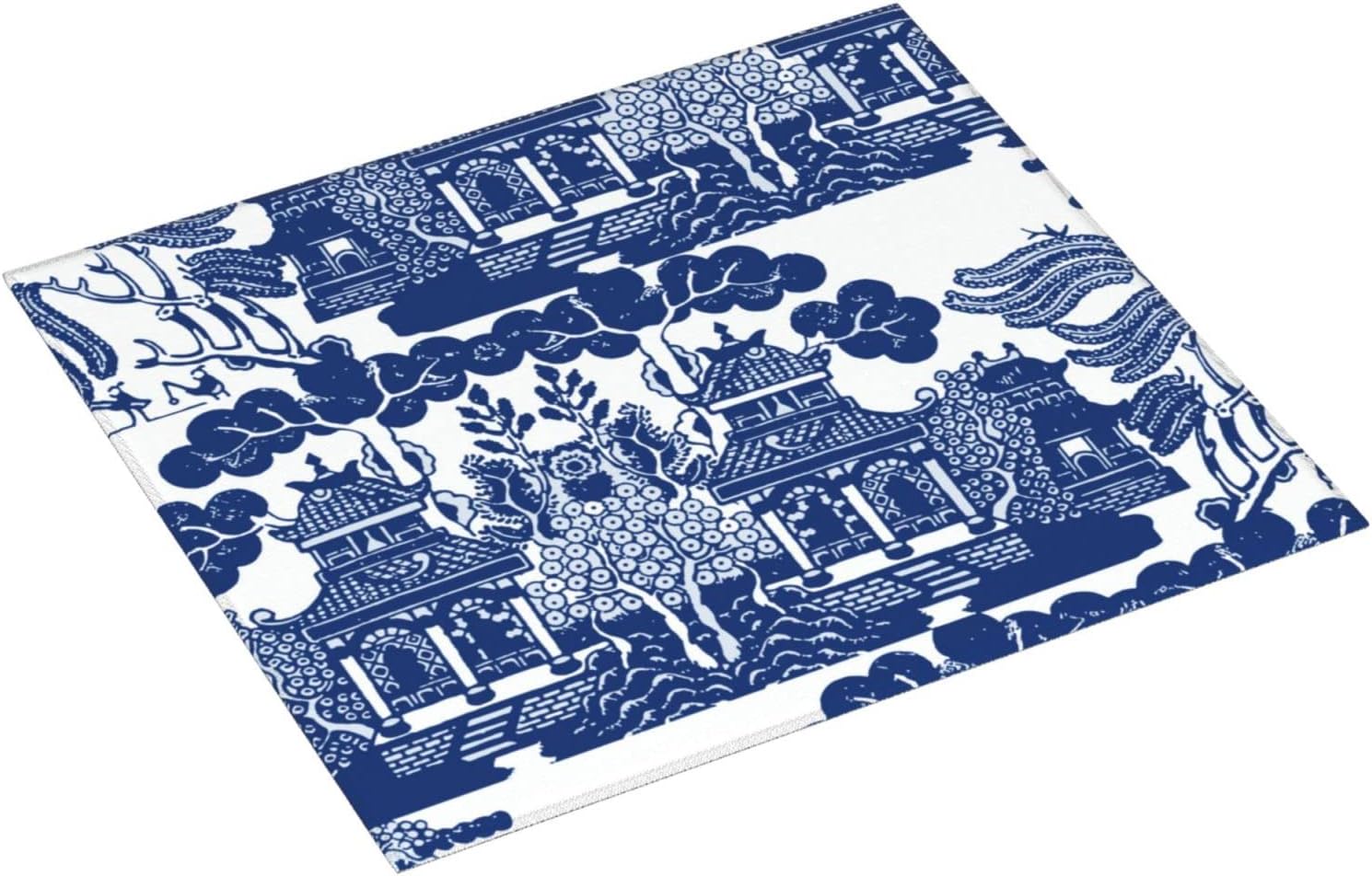Generic Blue Willow Chinoiserie Porcelain Inspiration Dish Drying Mat For Kitchen, 16" X 18" Rectangular, Absorbent Pad For Counter, Reversible Microfiber Sink Mat, Easy To Clean