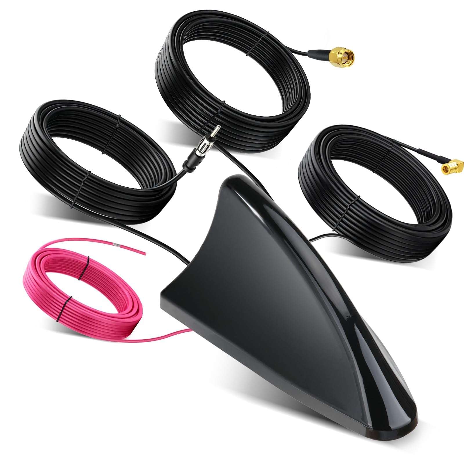 Bingfu Antenna Auto Pinna di Squalo AutoRadio FM AM DAB & GPS BeiDou GNSS | LNA 28dB, Ampia Tensione 9-16V, Impermeabile IP65, SMA SMB DIN, per Navigazione e Radio Digitale Camion Camper Furgone, Nero