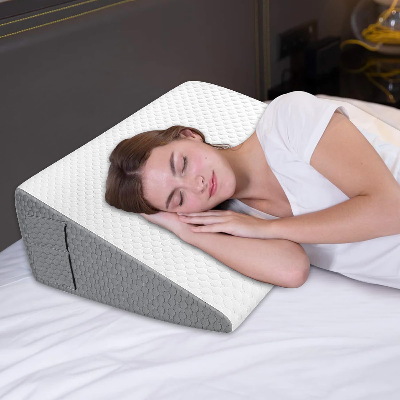 Cuscino a Cuneo,Cuscino Antireflusso Ergonomico,Cuscino a Cuneo Ortopedico in Cotone per Letto e Divano, Cuscini da Lettura, Supporto per Schiena e Rialzo Gambe,Rimovibile e lavabile