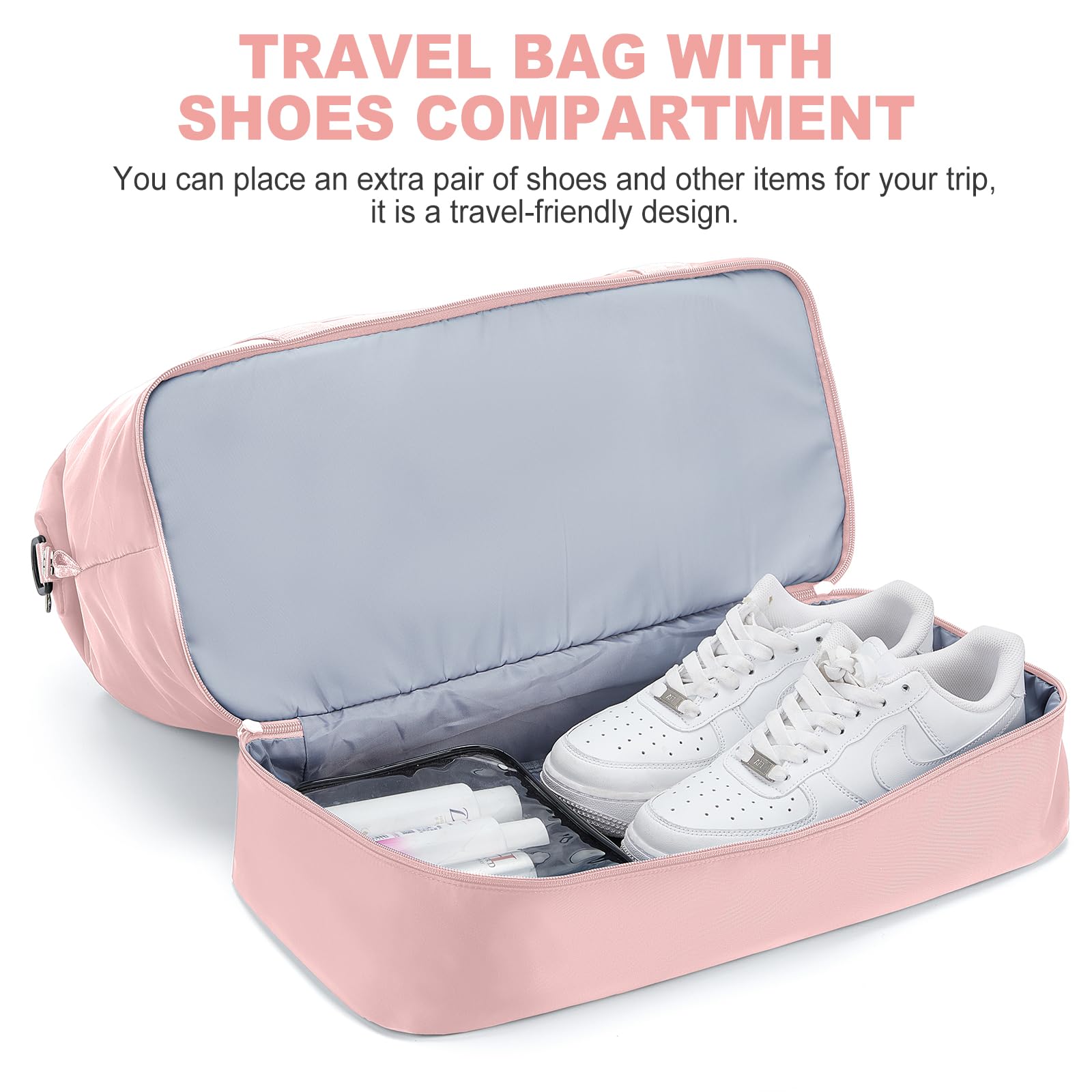 Borsone da Viaggio Donna, Bagaglio a Mano Borsa da Viaggio con Scomparto per le Scarpe, Borsa Sportiva Borsone da Palestra Grande, Borsa da Weekend, Borsa per Ospedale,C3 rosa