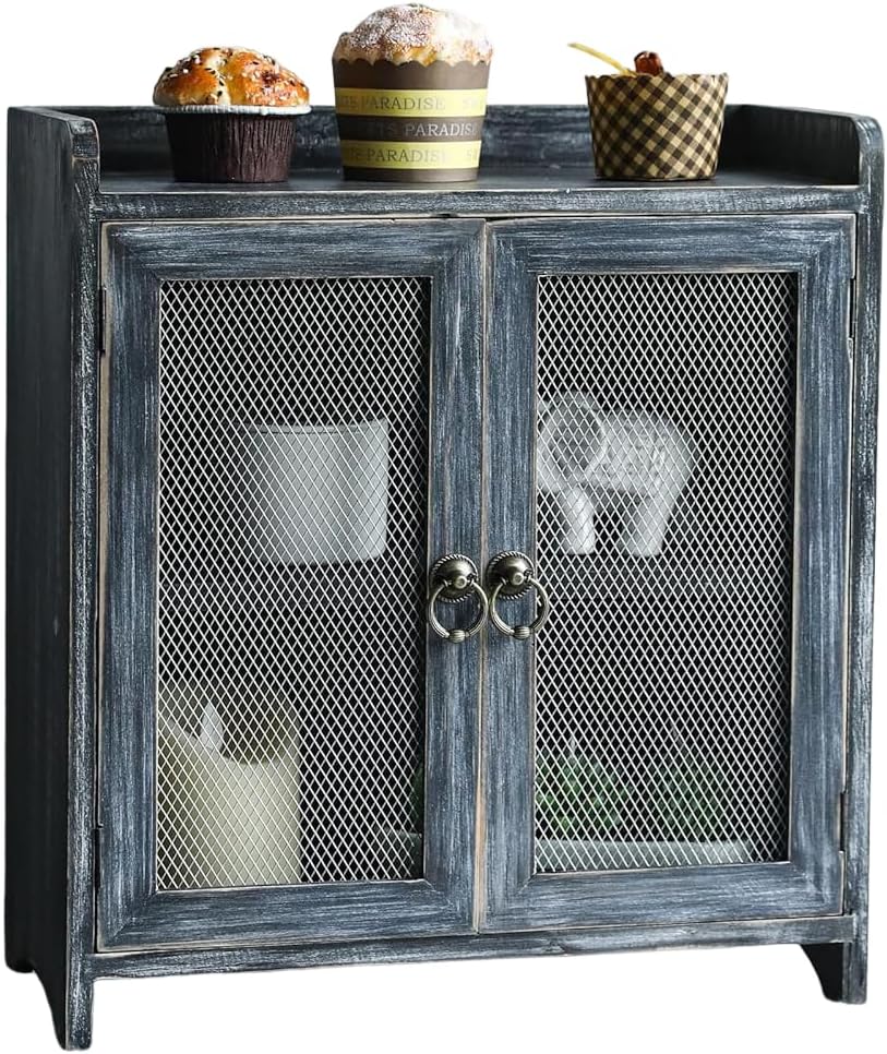 COLLECTIVE HOME - Storage Cabinet, Mini Countertop Cabinet, Wood Organizer for Bedroom Kitchen with Magnetic Door, Storage for Spice Jars, 14.5 x 6.5 x 10 (Grey) (15.75")