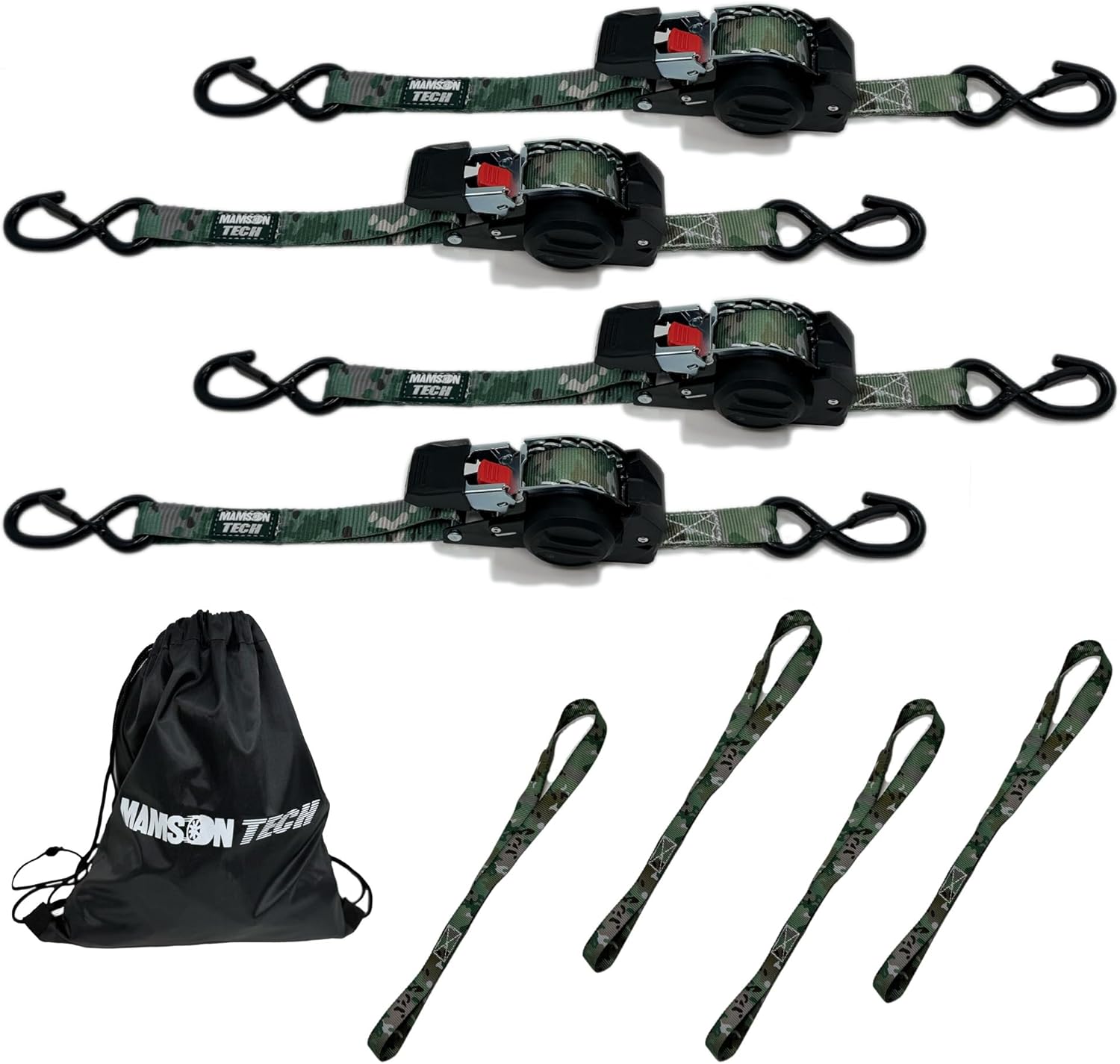 Retractable Ratchet Straps – 1” x 10ft Durable Auto-Retracting Tie Down Straps with Coated S-Hooks – Easy Secure Cargo Straps for Truck, Trailer, Motorcycle, ATV, and Home Use (Black)