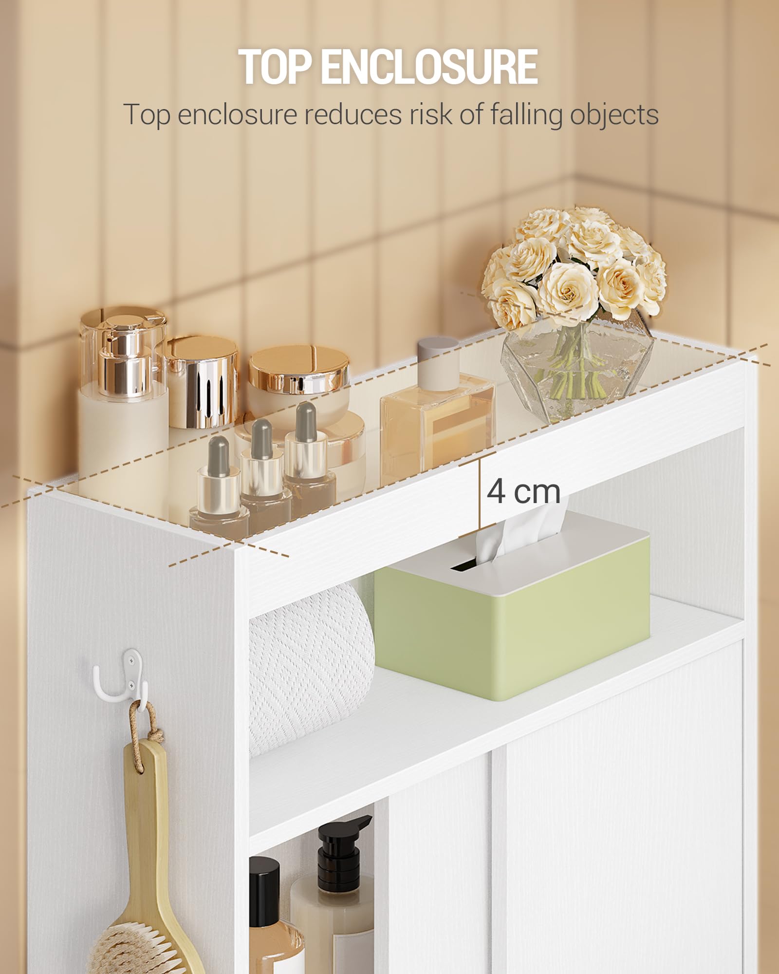 Hzuaneri Mueble de Baño, Puerta Corredera, 20 x 60 x 80 cm, Blanco | Armarios de Baño que Ahorran Espacio, Estante Ajustable, al Lado del Inodoro, BC62813X