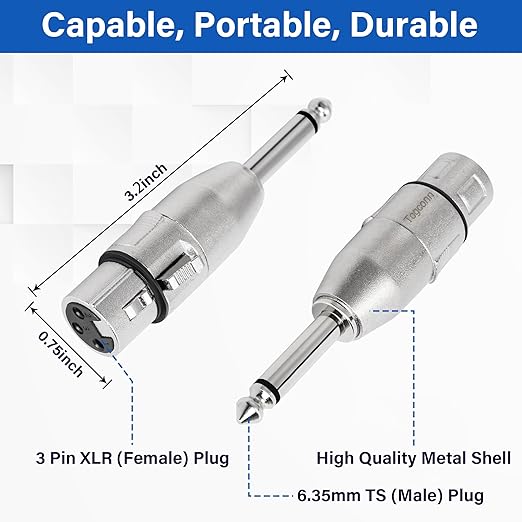 Adaptador 6.35mm a XLR 4 Pack, TS Macho a XLR Hembra miniatura 2