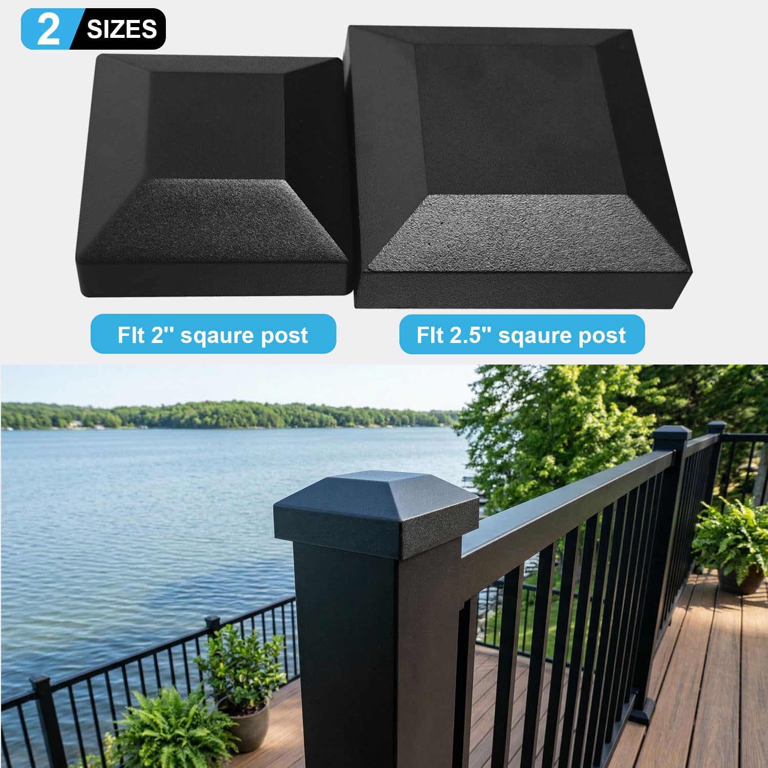Aluminum Flat Top Post Cap 2.5x2.5, Decorative Fence & Mailbox Covers, Perfect for Square Metal Posts - Ideal for Corridors, Decks, Textured Black (24pack, fIt 2.5'' Sqaure Post)