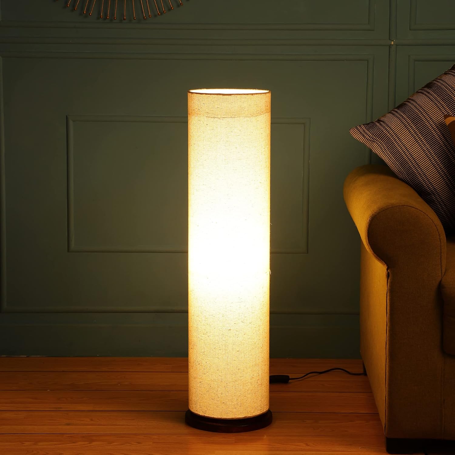 BTR Crafts® Cylinder Shape Wooden Base, Corner Decorative Floor lamp, Bedroom, Living Room, Home Décor, Pack of 1 (Beige) Included Bulb
