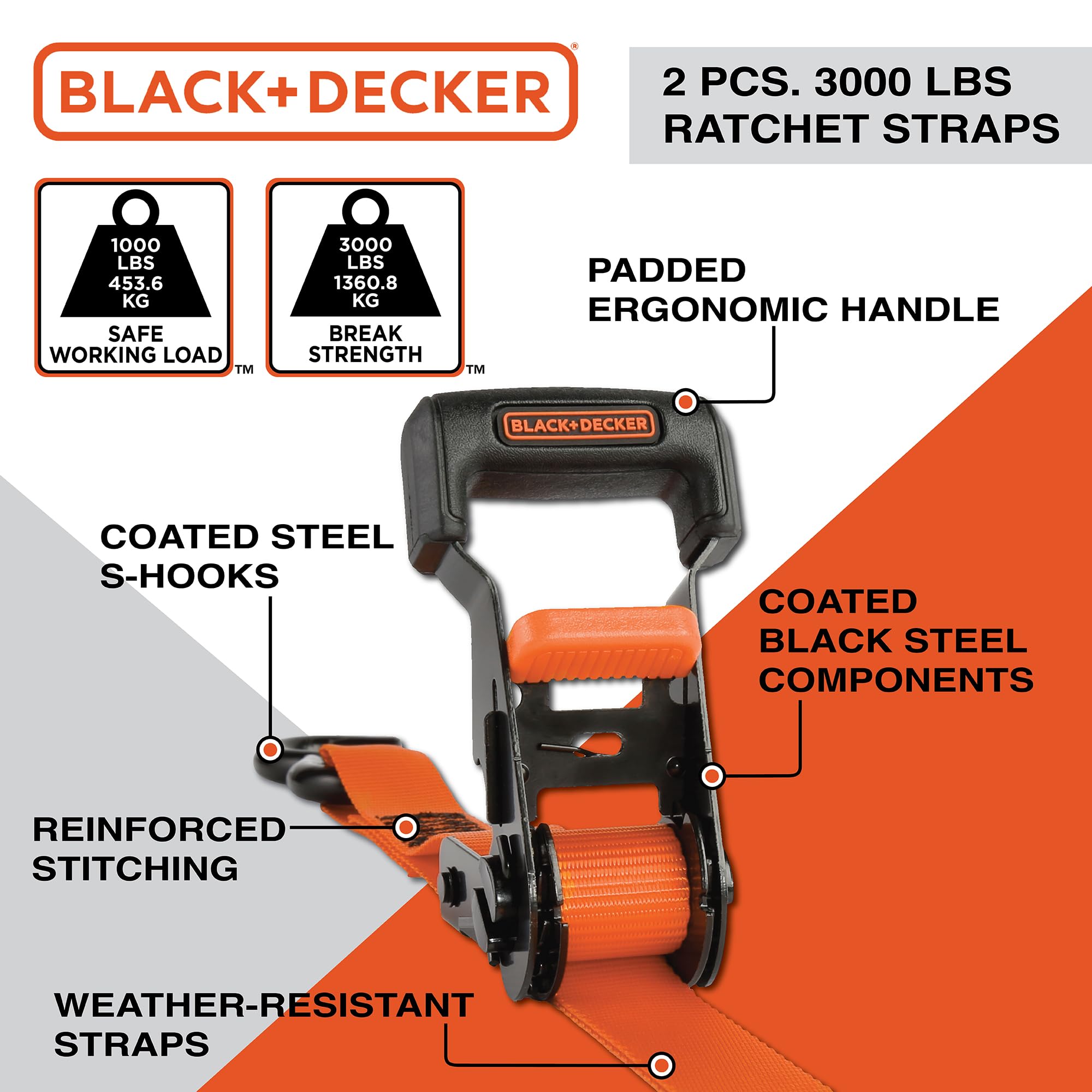 Black+Decker Kit de 8 Sangles à cliquet et Boucle Souple
