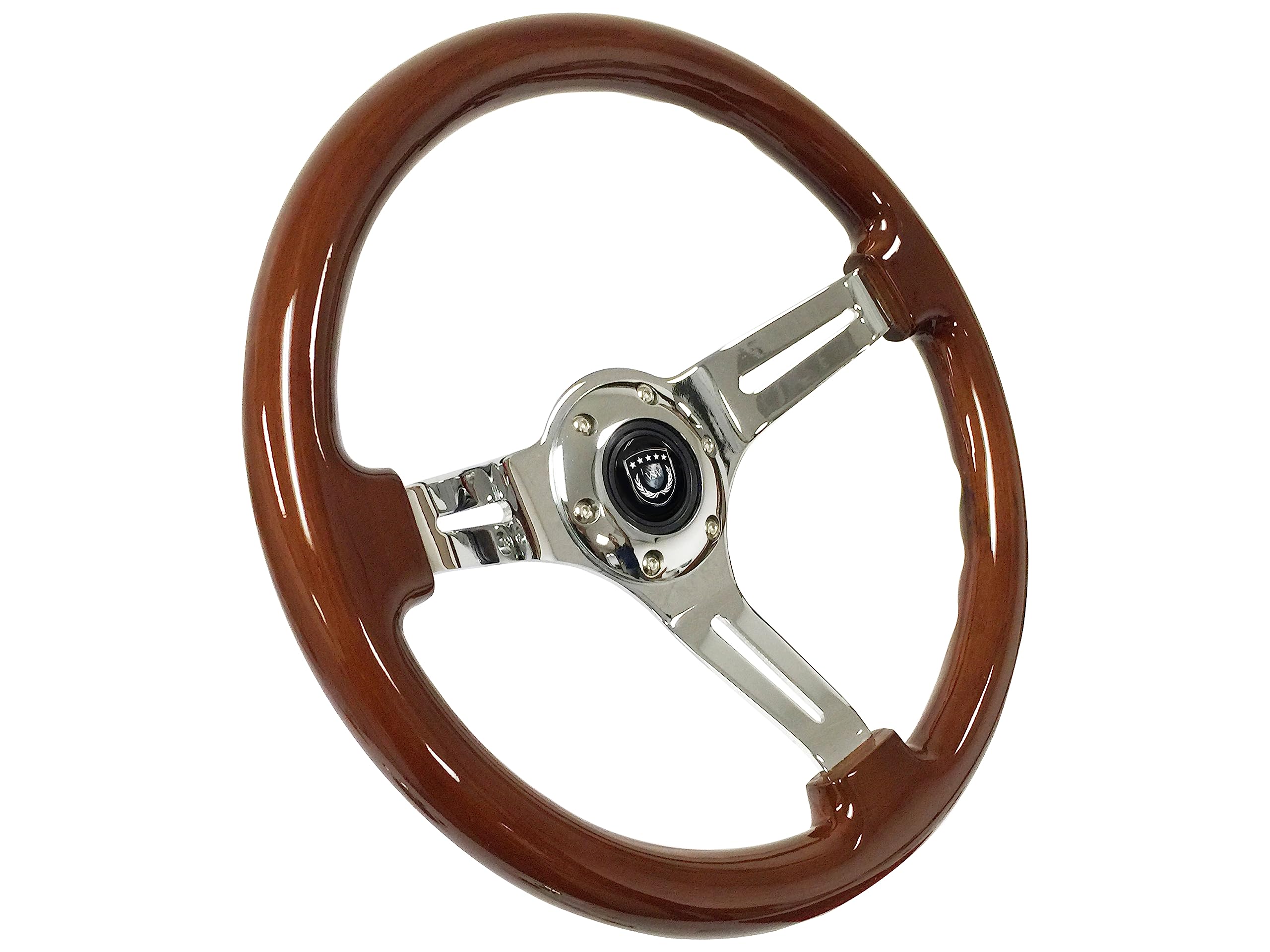 VSW S6 Steering Wheel, Mahogany 6 Bolt Chrome Slotted 3-Spoke ST3011