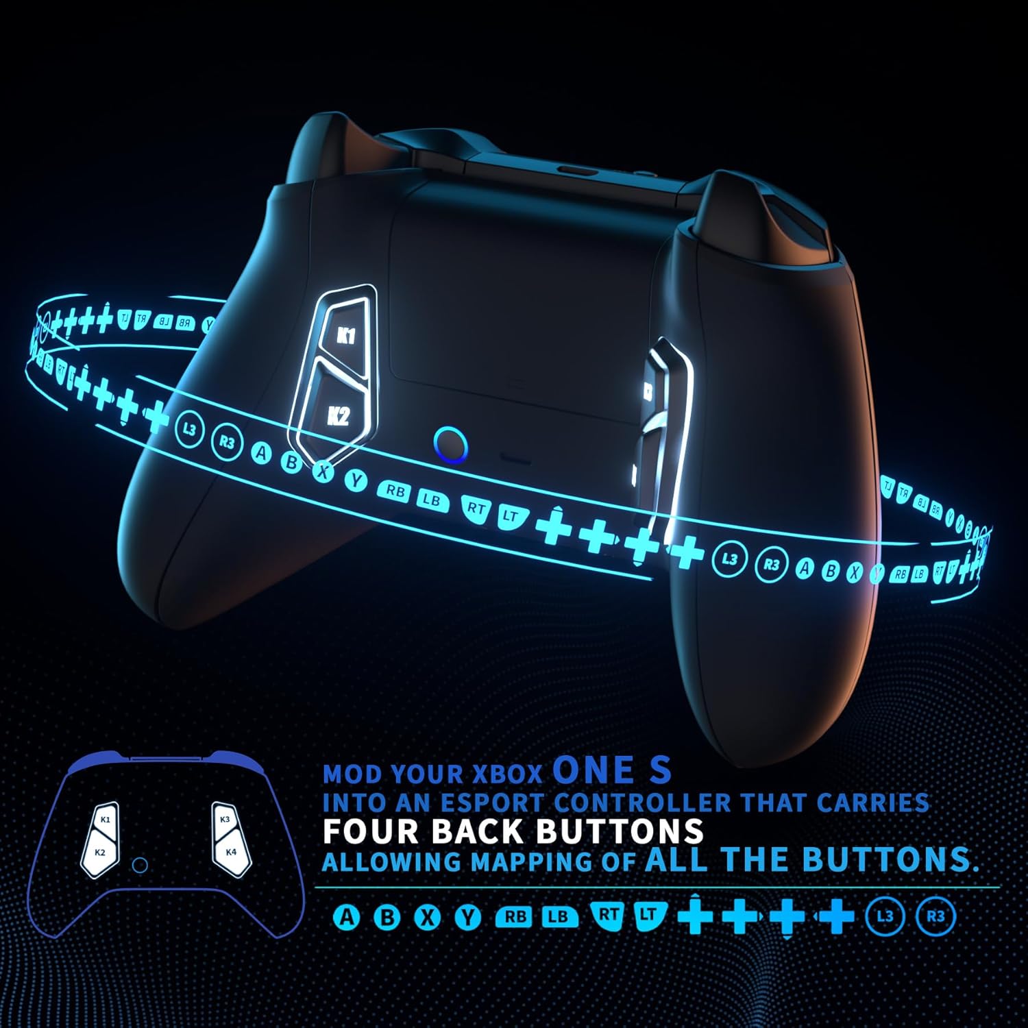 eXtremeRate Victor S Remap Kit for Xbox One S/X Controller, 6 Profiles & Black Redesigned Back Shell & Side Rails & 4 Back Buttons for Xbox One S/X Controller - Controller NOT Included