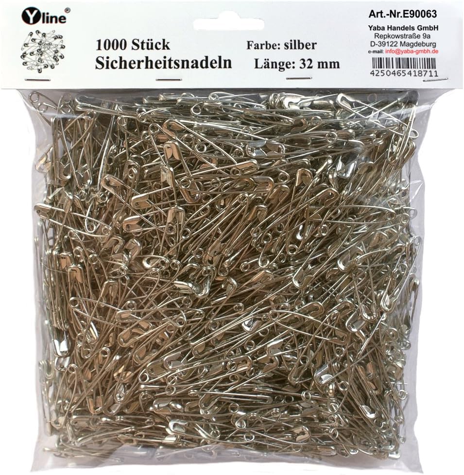E90063 Lot de 1000 épingles à nourrice argentées 32 mm