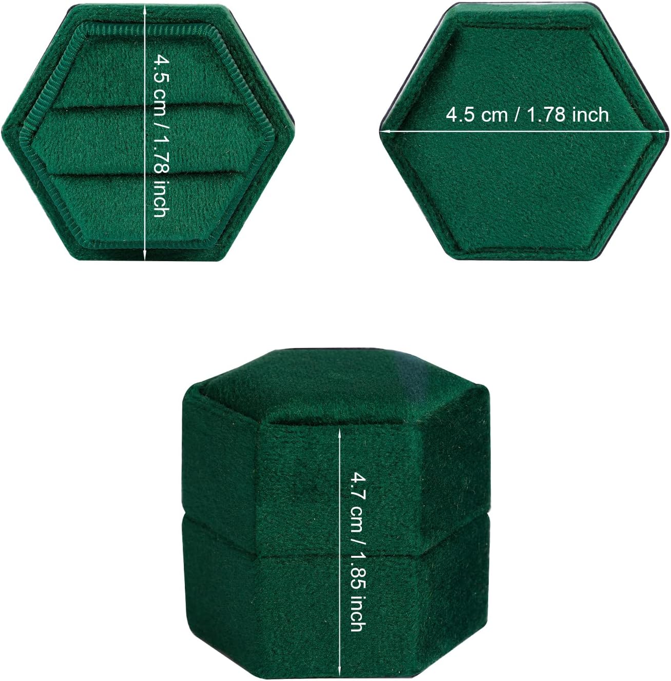 AIEX Velvet Ring Box for Jewelry Double Slots Hexagon Ring Case Box for Proposal Engagement Wedding Ceremony Valentine’s Day Holding 2 Rings (Emerald Green) - Image 3