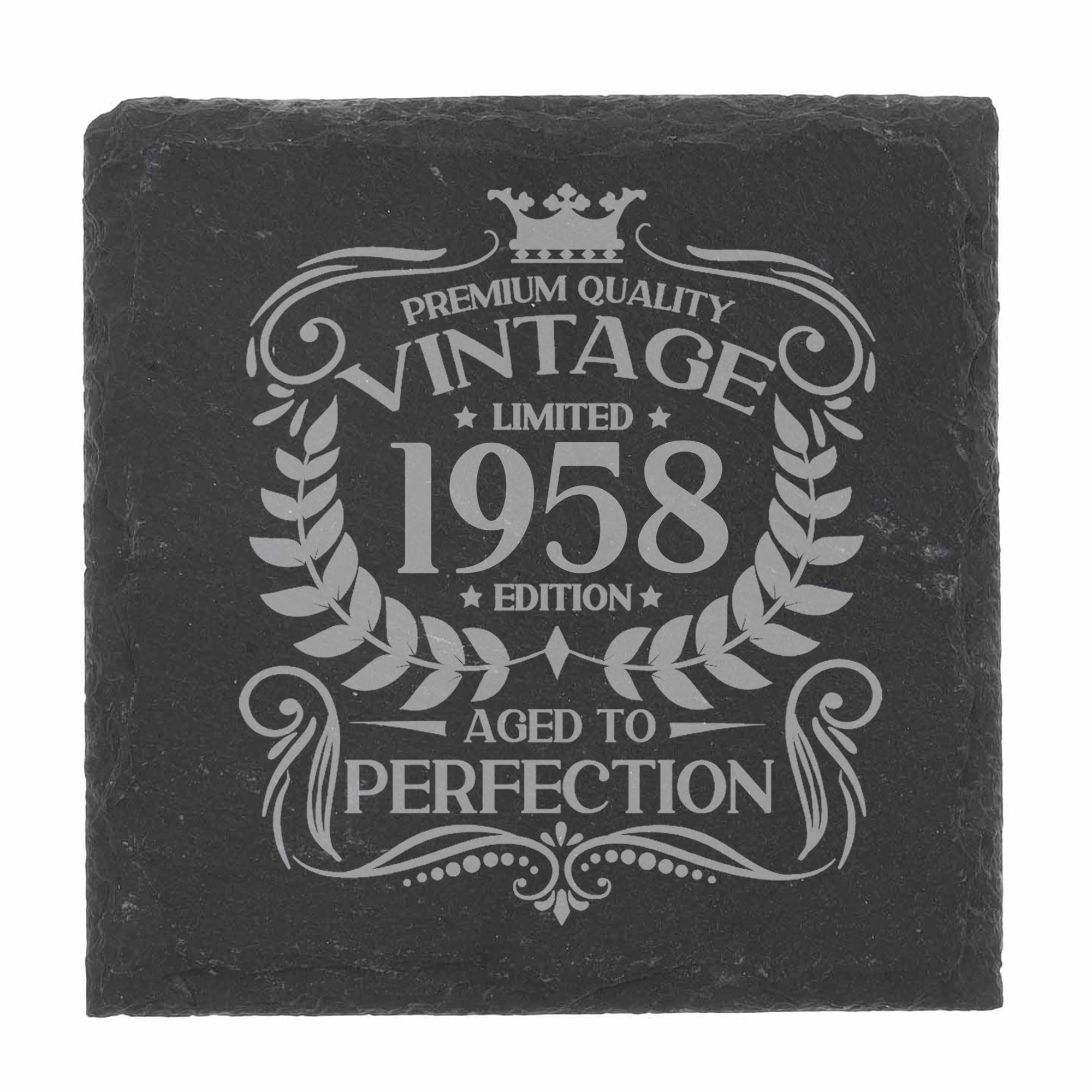 68th Birthday Gift for Men Vintage 1958 Aged to Perfection Engraved Slate Coaster Present for 68 Year Old Etched Natural Slate Placemat (Square Slate) — image 1