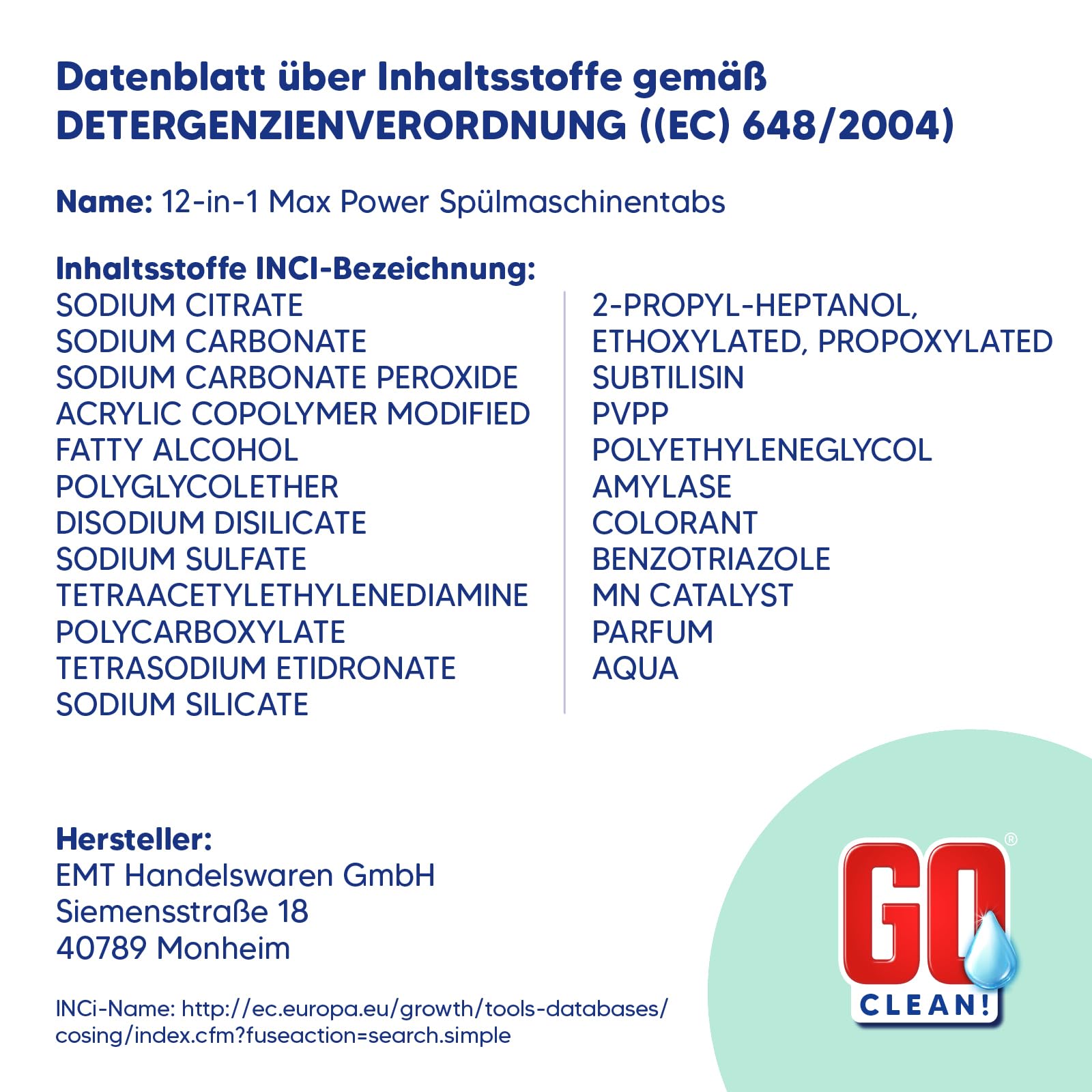 GO clean! Spülmaschinentabs Multi 12-in-1 MAX POWER – 10 kg ca. 500 Stück 20g, XXL-Sparpaket in wasserlöslicher Folie mit starker Reinigungskraft gegen Schmutz und Fett