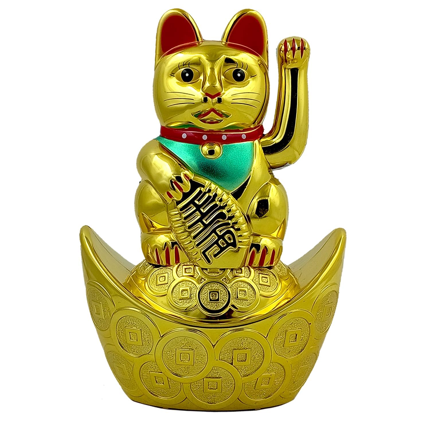 Jainsons Battery Operated Feng Shui Lucky Cat Sitting On The Boat with Waving Arm, for Health Wealth & Prosperity (Battery not Included) (Medium)