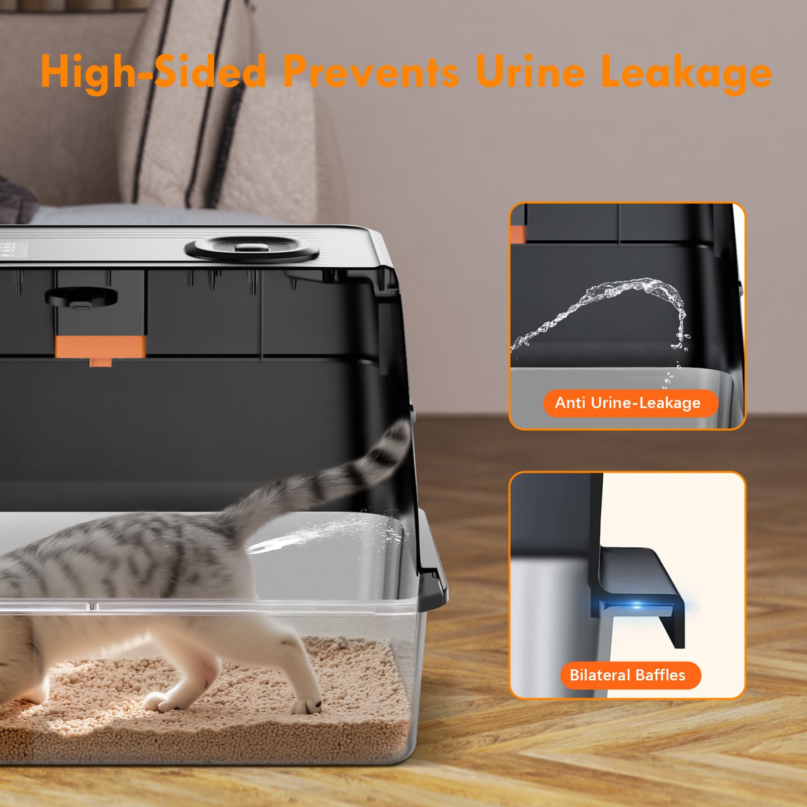 Smart Odor Control Cat Litter Box with Lid, Stainless Steel Cat Litter Box with Infrared Sensor, Large Litter Boxs for Cats, 3 in 1 Design and 135&deg; Flip-Top, Litter Scoop & Foot Pedal - image 6