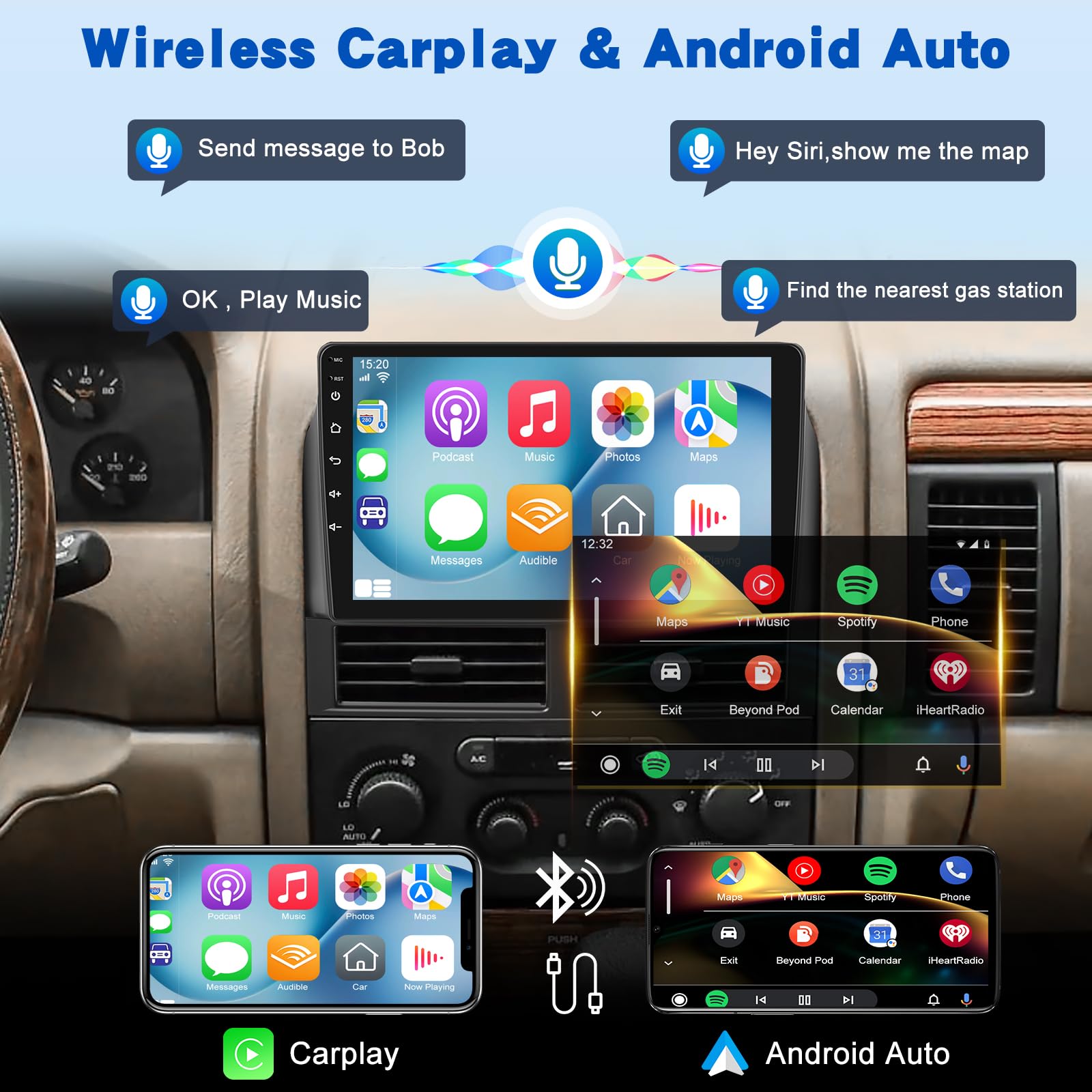 [2G+64G] Android Autoradio per Jeep Grand Cherokee 1998-2005 con Senza Fili Carplay e Android Auto, Autoradio Touch Screen HD da 9 pollici con GPS/WiFi/Bluetooth/EQ/FM RDS