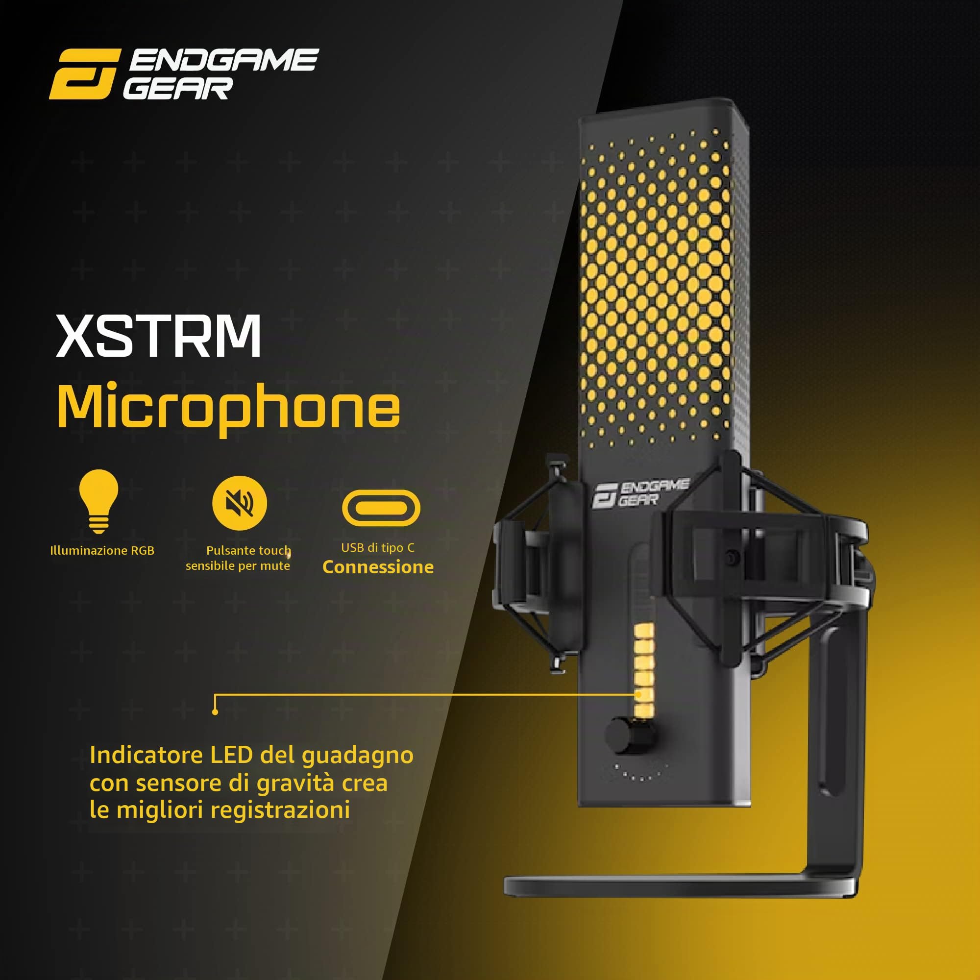 Endgame Gear XSTRM USB Microfono PC 192kHz 24bit Studio Quality Sampling, Microfono Esterno con riduzione del Rumore cardioide (Nero)