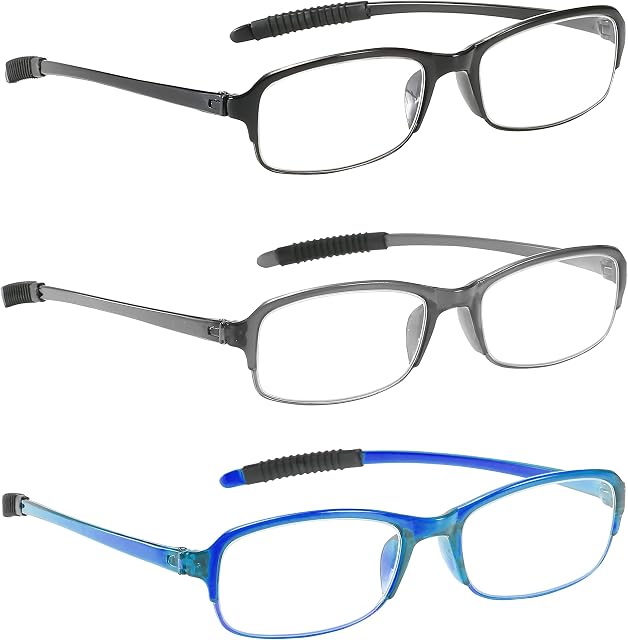 PROFLEX LIGHTWEIGHT (3 pack) impact & scratch resistant, bendy, flexible, anti-slip, unisex (mens + womens) value reading glasses, +1.0, +1.5, +2.0, +2.5, +3.0, +3.5, +4.0 - (mixed colour; oval)