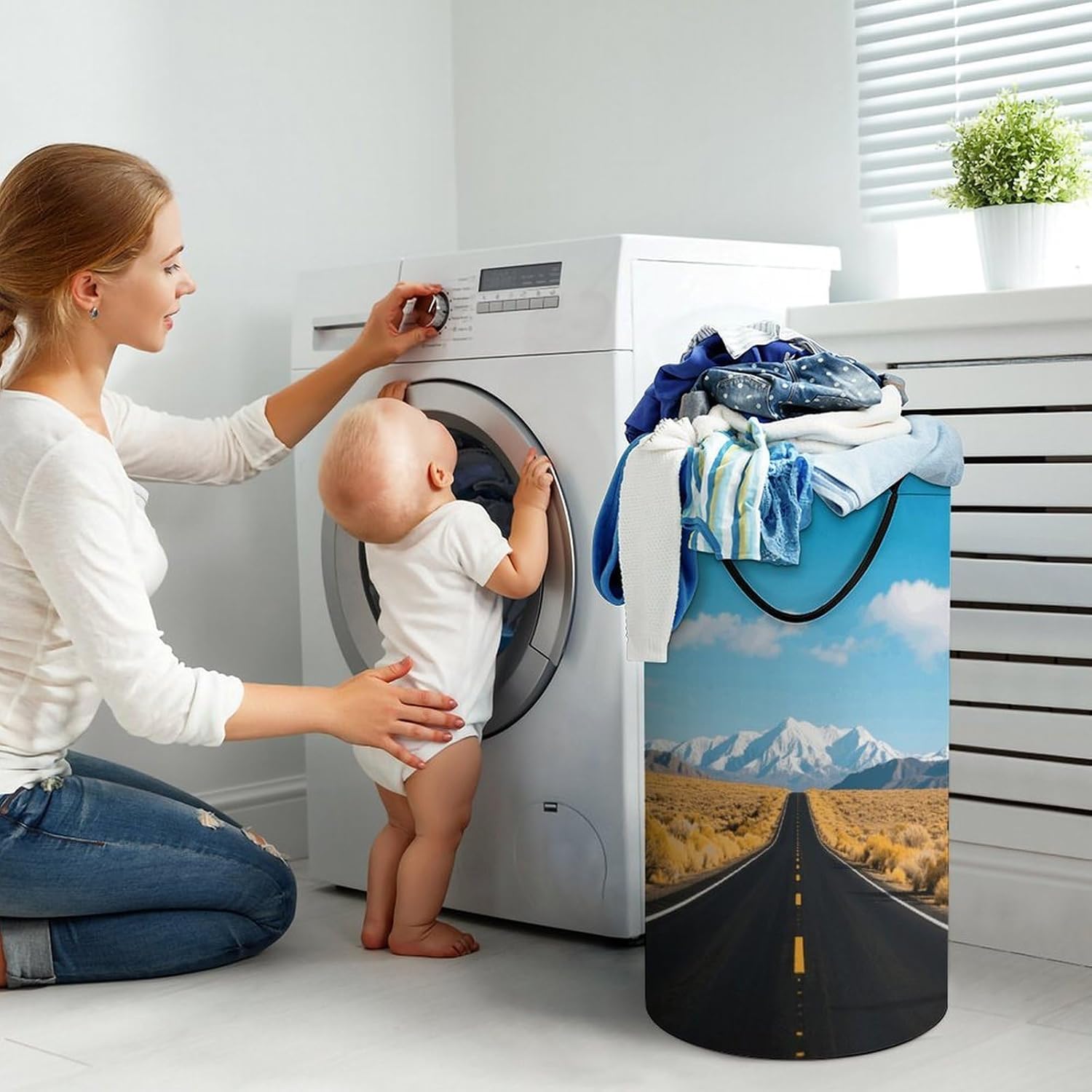 Freeway Highway Road in The Desert Laundry Hamper Large Capacity 15.7x27.2 Inch, Collapsible Dirty Clothes Basket with Handles, Foldable Storage Bin Laundry Basket for Bedroom Bathroom Dorm