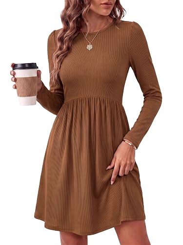Wenrine Womens Long Sleeve Mini Dresses Ribbed Knit Fall Sweater