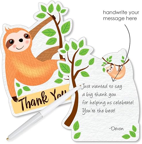 Miniatura 2 de Big Dot of Happiness Let's Hang – Tarjetas con forma de perezoso – Baby Shower o fiesta de cumpleaños Nota de agradecimiento con sobres – Juego de 12