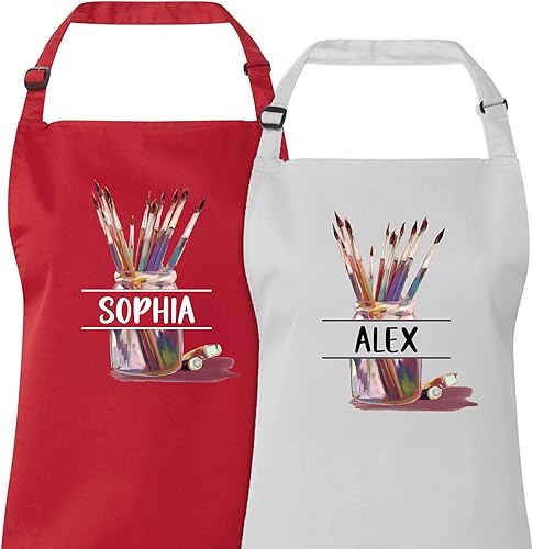 Miniatura 3 de Delantal de arte personalizado con bolsillos, delantal de pintura con nombre personalizado para artistas, estudiantes, profesores, niños, lienzo,