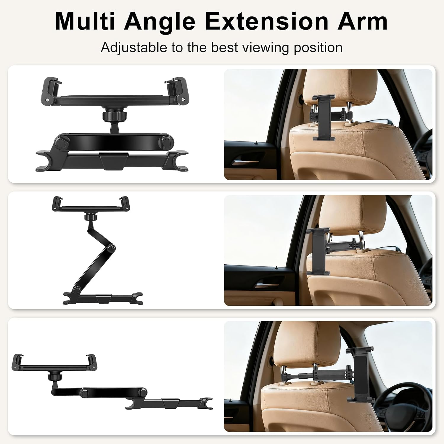 Tablet Holder for Car Headrest, Adjustable Car Tablet Mount | Car Back Seat Stand for iPad, Road Trip Essentials for Kids, Compatible with 5.2-10.3" iPad Pro, Air, Mini, Galaxy