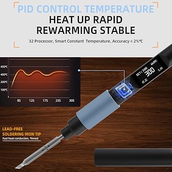 FEITA PTS200 Soldering Iron Kit for Electronics, 100W Mini Smart Digital Pencil Solder Iron Micro Tool Pen Boost Mode, with 3 Solder Tips,1 Solder Wire,1 Small Soldering Stand,1 Type-C Charger