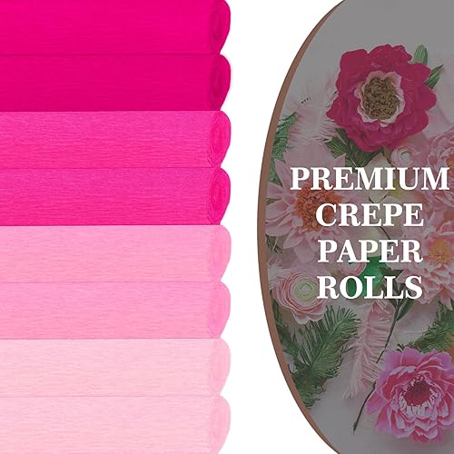 Miniatura 3 de Whaline 8 rollos de serpentinas de papel crepé de 65.6 pies de 9.8 x 98.4 in, 4 colores para fiestas, rollo de papel crepé con temática rosa,