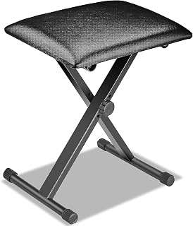 MAMIZO Taburete para teclado de altura ajustable, taburete para piano en forma de X, plegable, banco acolchado para teclado, banco de piano de piel sintética, color negro