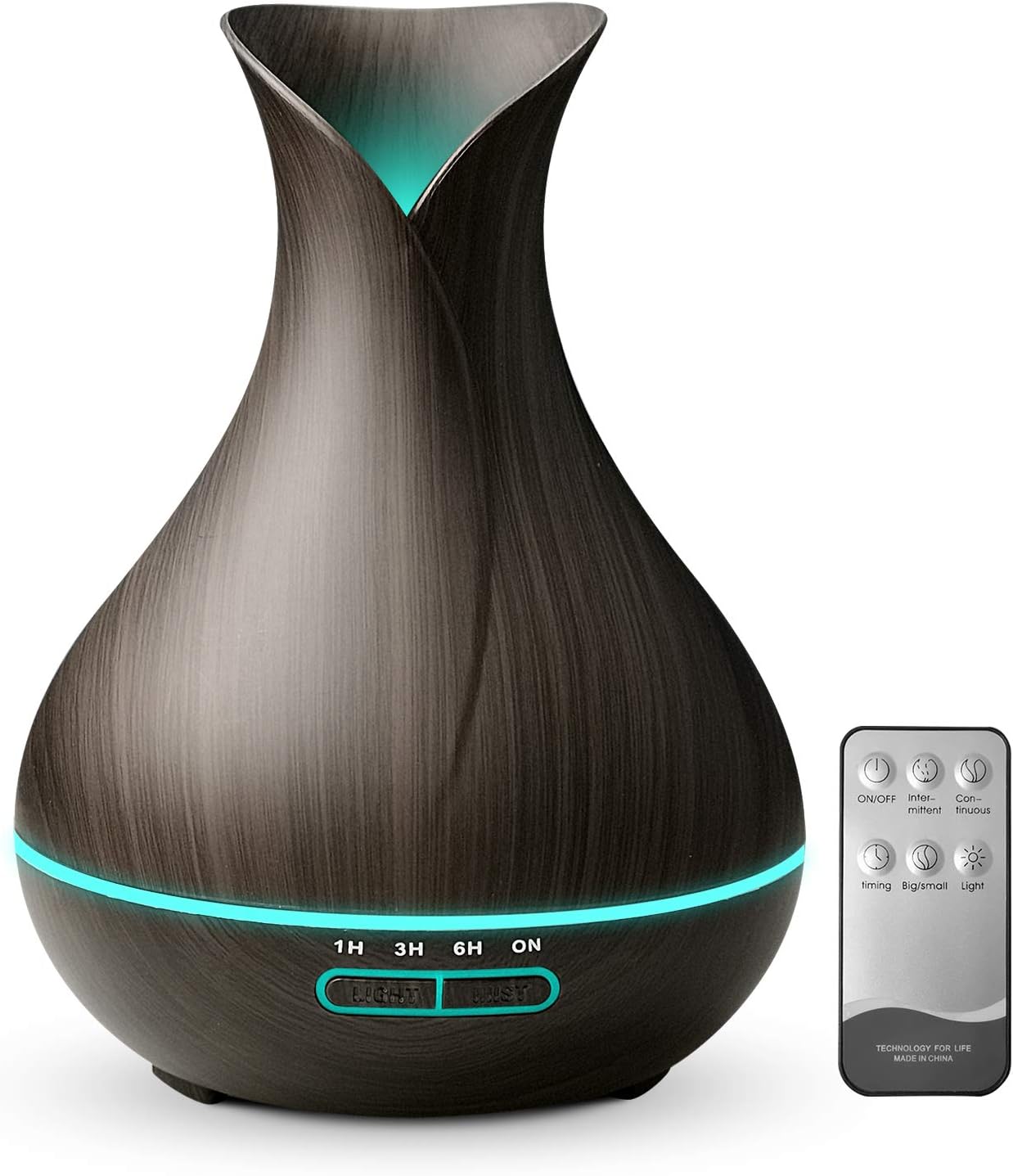 Essential Oil Diffuser with Remote Control Aromatherapy Diffuser 400mL Cool Mist Aroma Diffuser with Waterless Auto Shut-Off Lights for Bedroom Living Room Spa Baby (Dark Wood)
