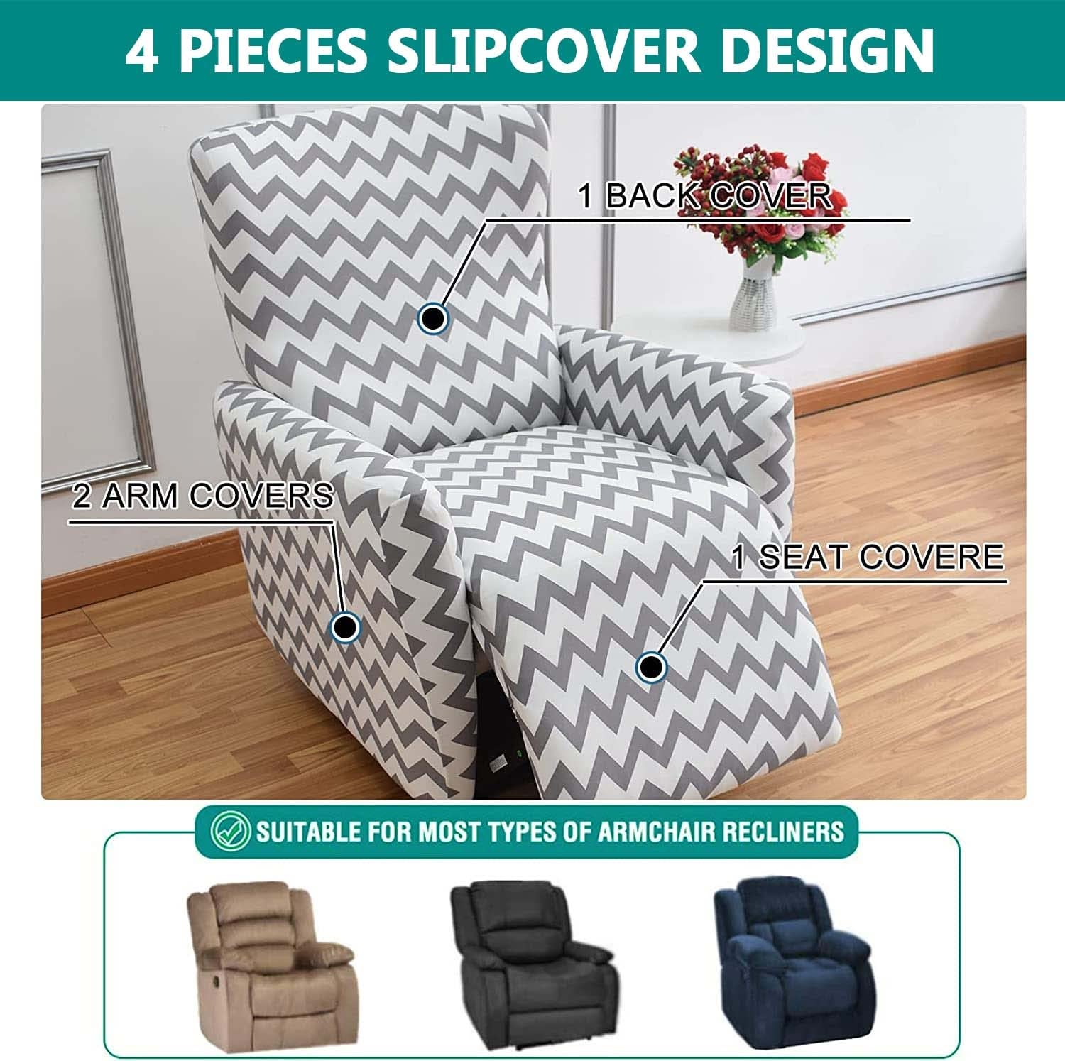 AQIGR Copripoltrona Relax Reclinabile Universale 4 Pezzi