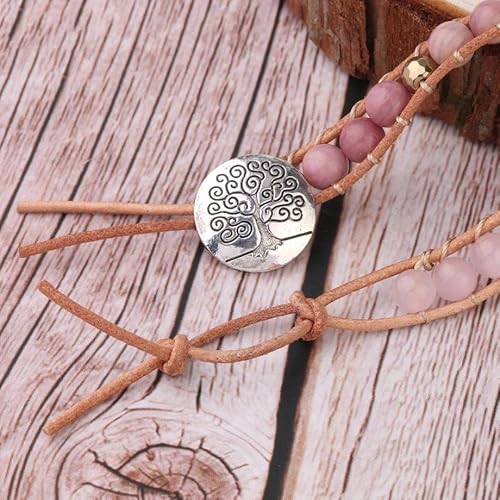 Leige Natural Stone Bracelet Quartz Leather Wrap Bracelets For Women Rose Gems Crystal Beads Bohemia Jewelry 5 Strand (Color : Pink, Size : As Shown) #TOP4