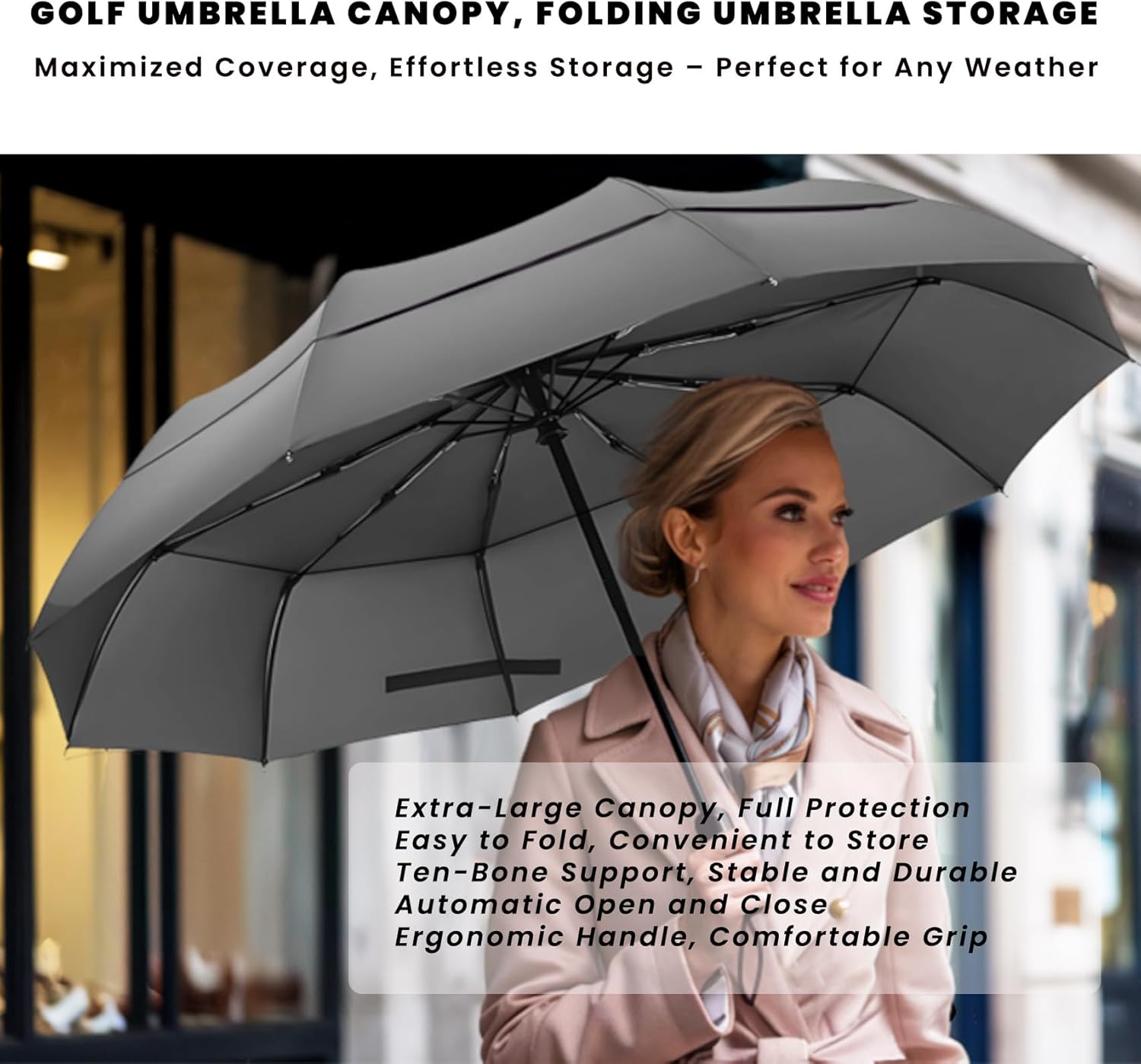 MRTLLOA 49/54/62 Inch Large Folding Golf Umbrella, Oversize Double Canopy Vented 10 Ribs Windproof Compact Travel Umbrellas for Rain