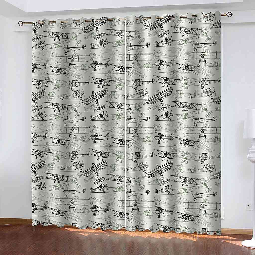 Lot de 2 rideaux occultants de finition supérieure motif avion rétro salon et chambre