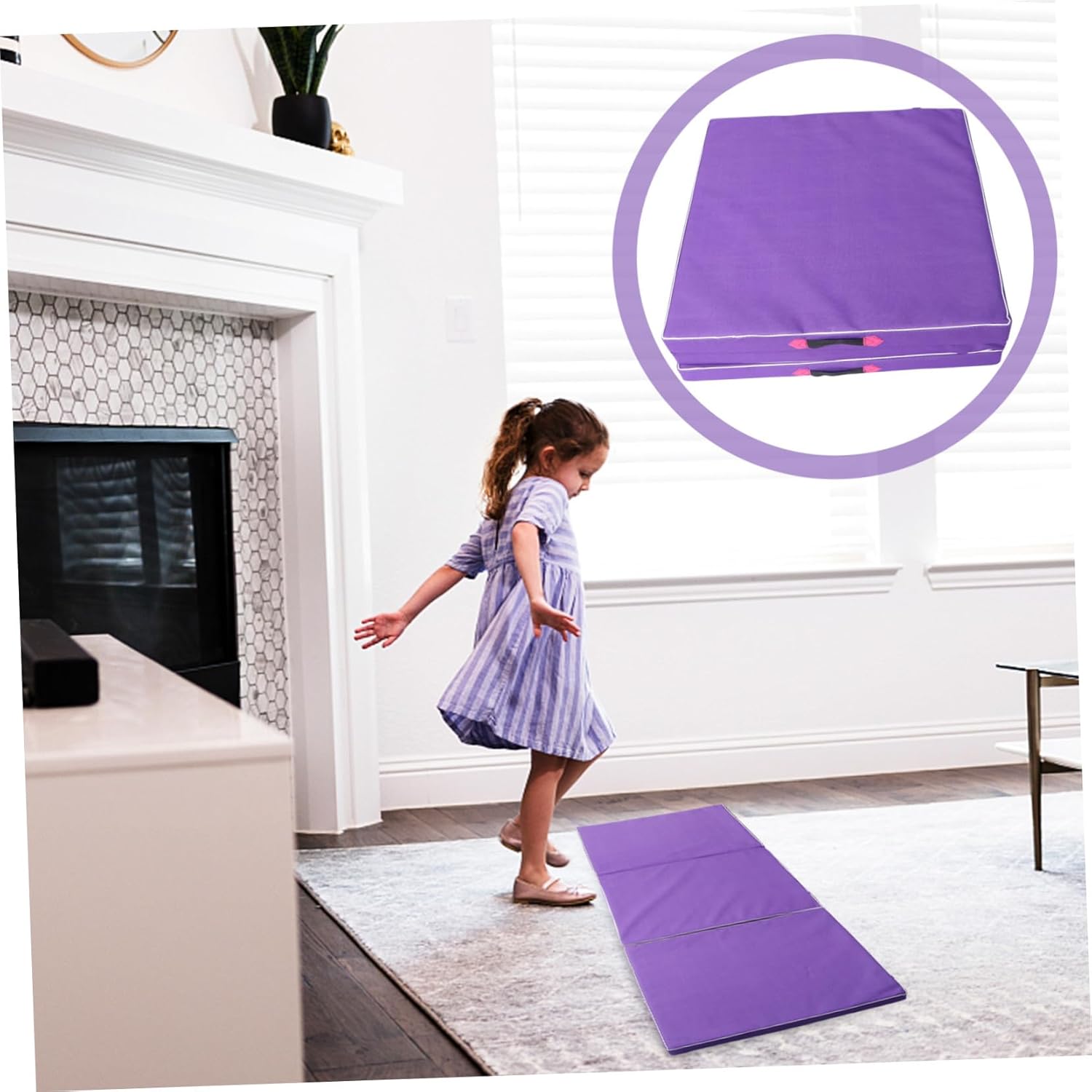 Fold Gymnastic Cushion Mat Oxford Cloth Exercise Pad for Home Workouts Dancing Yoga Sit-ups Non-odor Floor Mat with Random Handle Color Purple Random Color