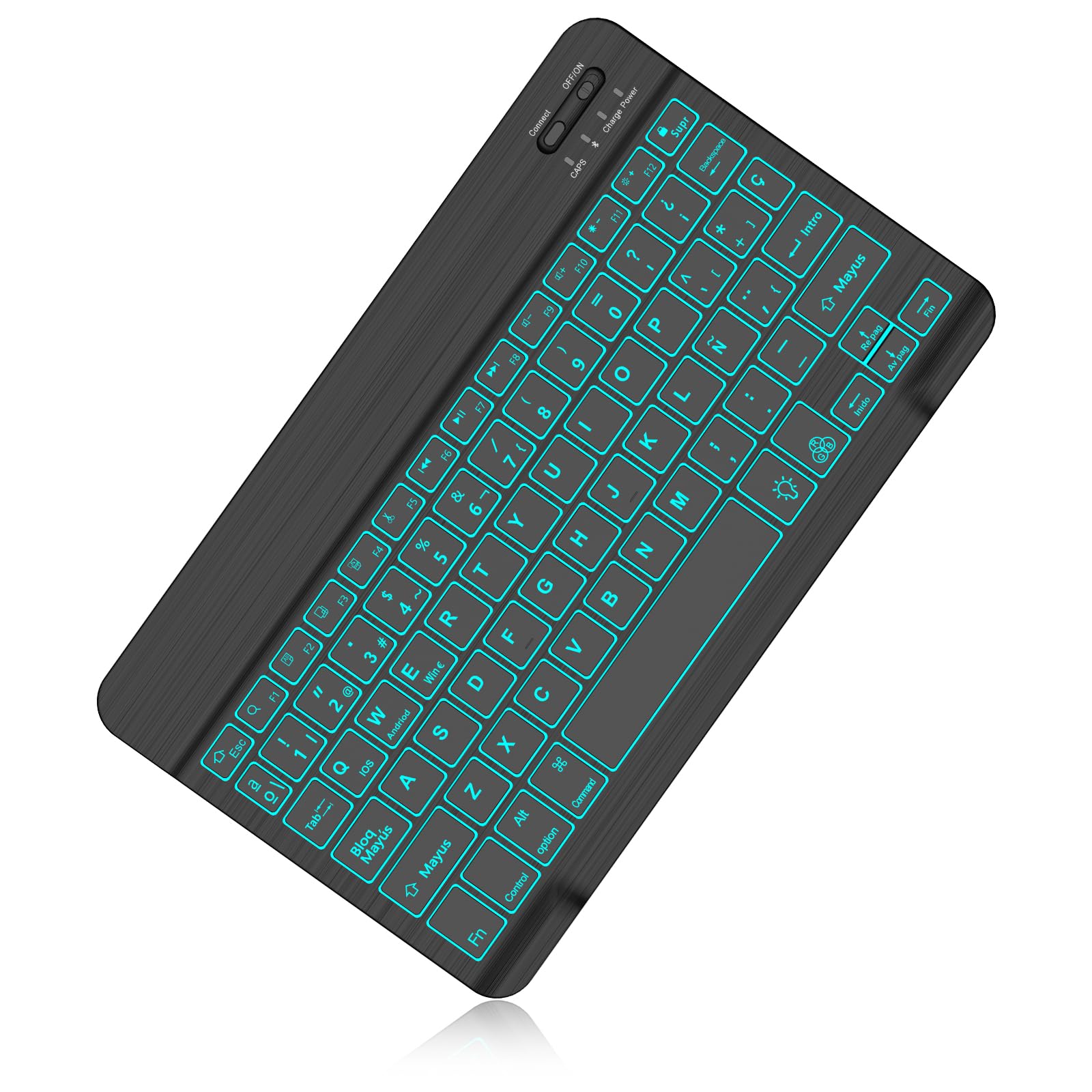 Teclado Bluetooth Inalámbrico Retroiluminados, Teclado Español Ñ Bluetooth Inalámbrico Súper Delgado de para iPad, iPad Pro, iPad Air,Compatible con Android/ Samsung/Huawei/Xiaomi,24*14.6*0.4, Negro