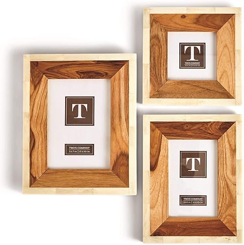 Two's Company Marcos de fotos de madera y hueso, incluye 3 tamaños, juego de 3