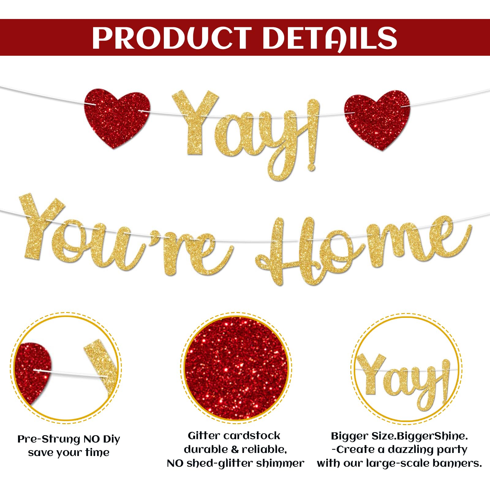 Dermalyx Gold Glitzer Welcome Home Banner Cheer You Are Home Banner Welcome Cookies Housewarming Military Return Party Decorations Decor No - Image 3