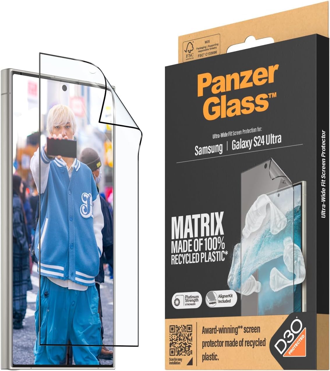 PanzerGlass™ Matrix Protezione Schermo per Samsung Galaxy S24 Ultra - Tecnologia D30, Eco-Sostenibilità, Ultra-Wide Fit