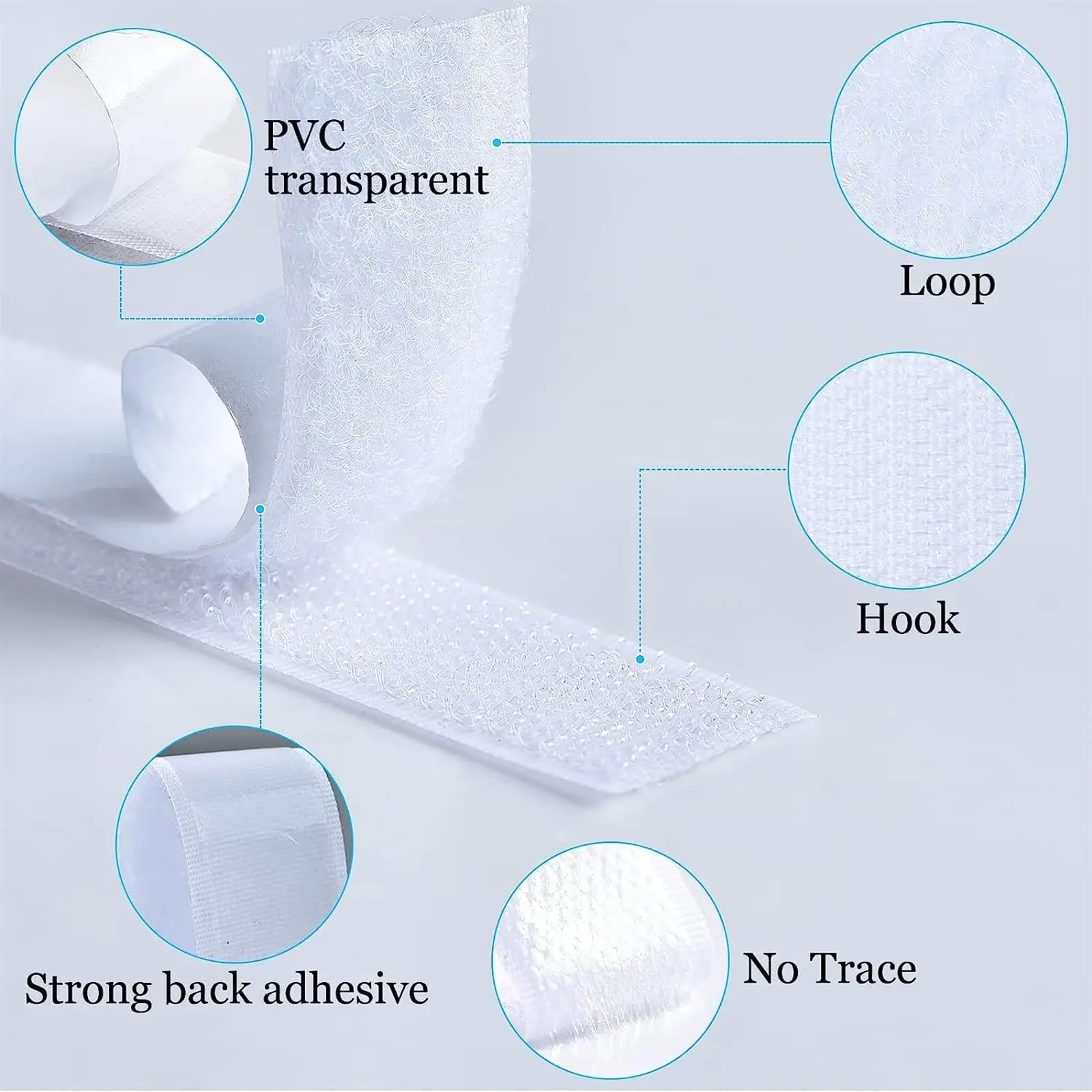 Adhesivo Fuerte Hook Y Loop Cinta adhesiva mágica for rascar, autoadhesiva, adhesivo de doble cara Extra fuerte con pegatina, cierre gancho y bucle potente(20Meter)