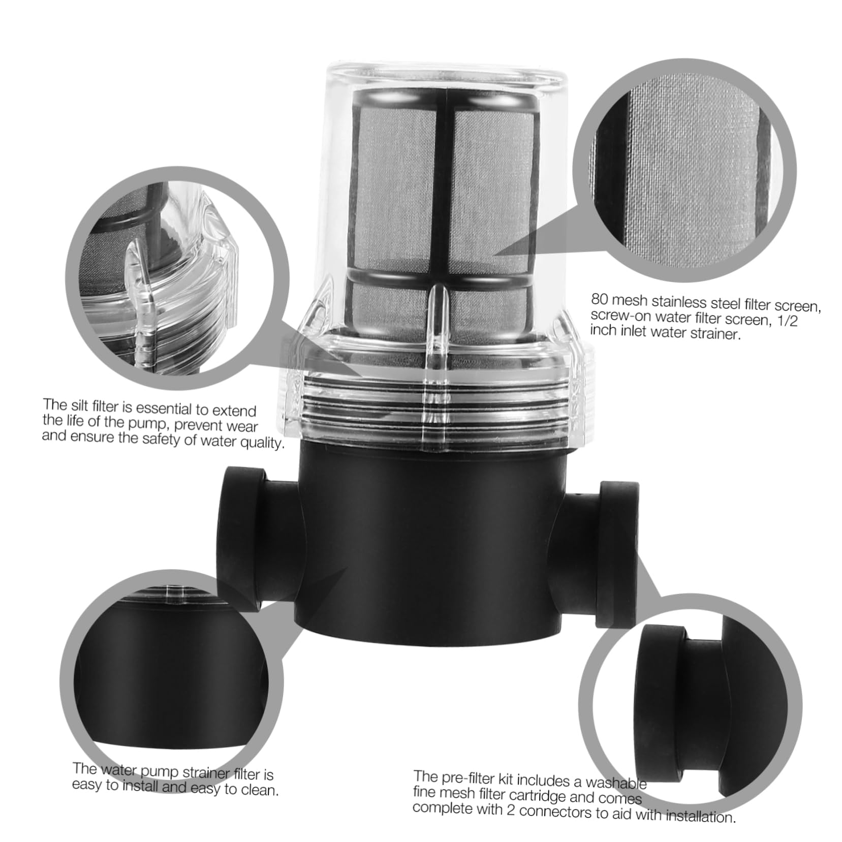 Uonlytech 2pcs Stainless Steel Filter Pre Sediment Water Pump 1/2 Inch in-line Filter Dish Strainer Water Strainer Small Mesh Strainer 80 Mesh Water Plastic Pipeline Water Filter