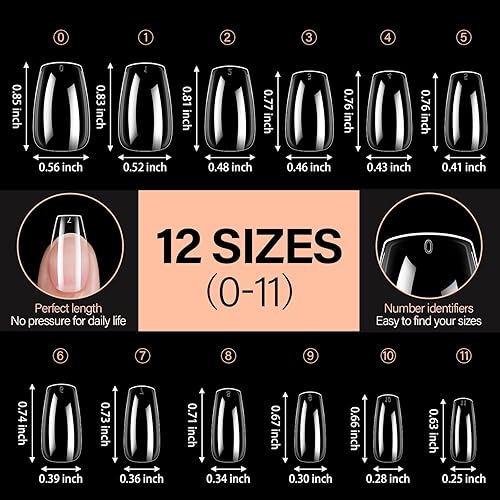 Miniatura 5 de AILLSA Uñas cortas de ataúd transparentes de cobertura completa, puntas de uñas postizas de gel suave medio para extensiones de uñas postizas a