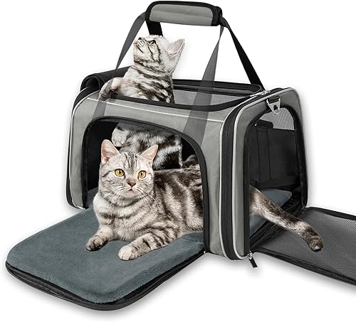 YUDODO Transportador expandible para mascotas y gatos, aprobado por aerolíneas, con alfombrilla plegable, transportador de viaje portátil para gatos