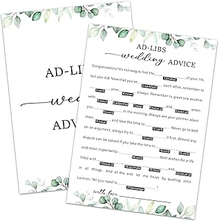 Ad Libs Wedding Advice - Wedding Shower Games Bridal Shower Games 30 Guests for Engagement Party, Bridal Games for Showers (Eucalyptus Botanical Style) -0002